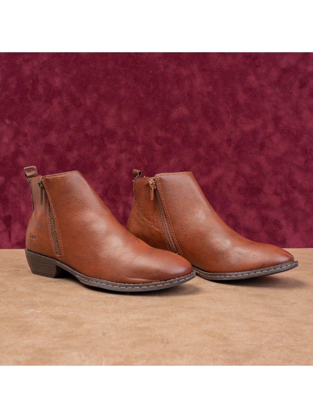 BOC Women Brown Faux Leather Western Double Zip Ankle Boots sz 6.5